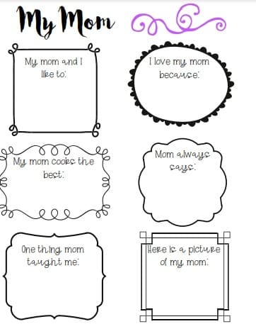 My Mom Printable for Mother's Day, What I Love About My Mom Worksheet,  Custom Printable