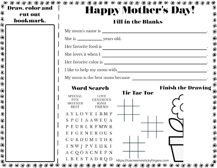 Mother's Day Draw and Color Bookmark Free Printable