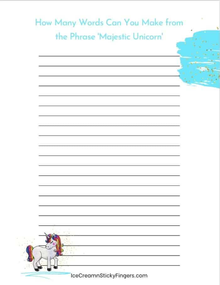 Free Unicorn Word Scramble Activity Sheets