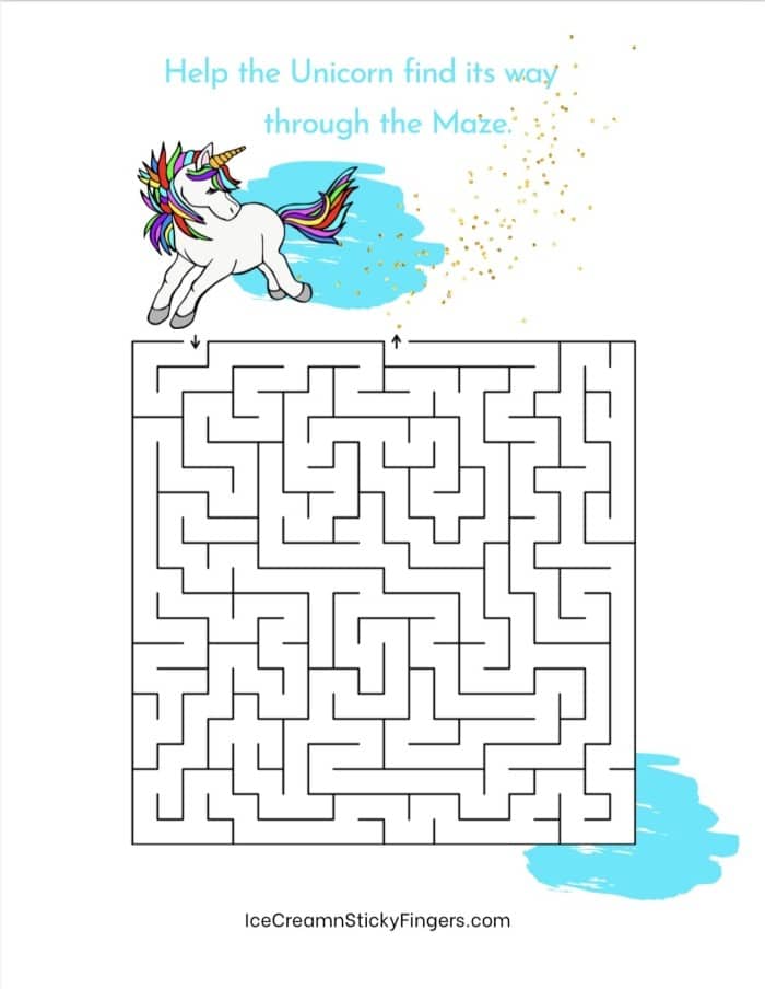 Free Unicorn Maze Activity Sheets