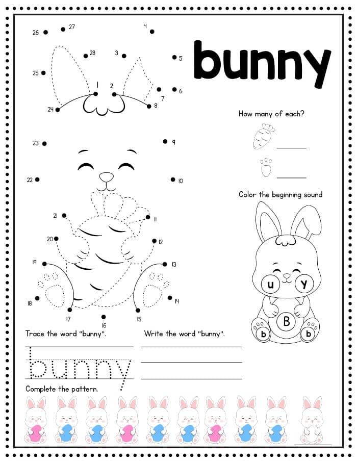 Easter Bunny Kindergarten Worksheet