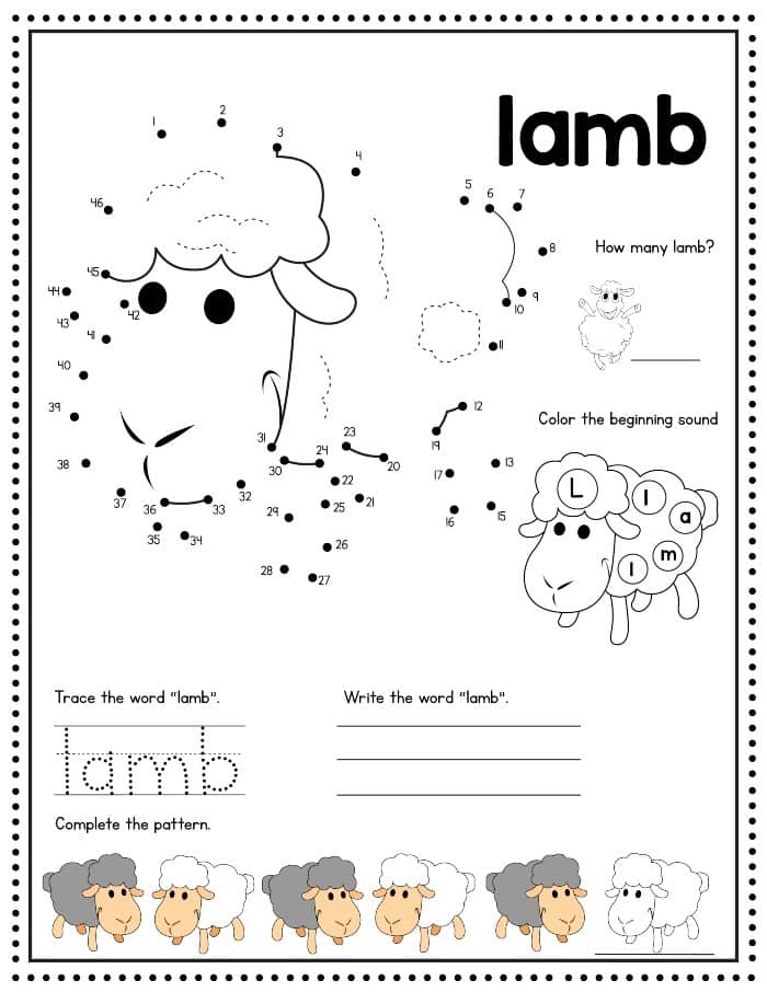 Easter Lamb Kindergarten Worksheet
