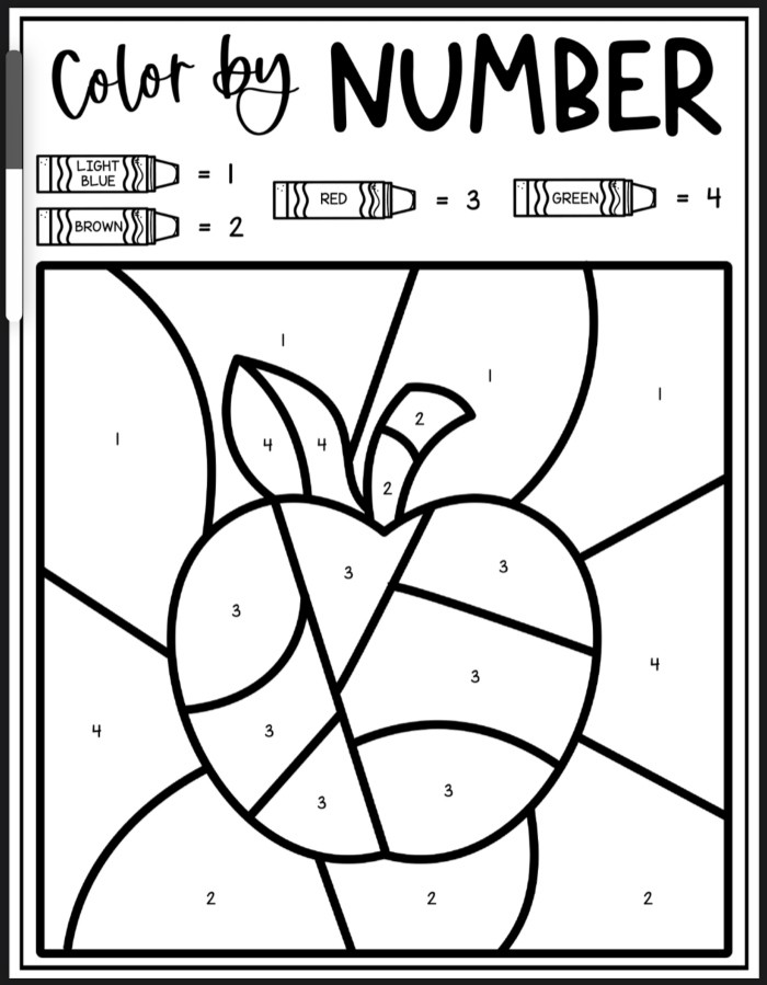 Apple Color By Number Coloring Sheets