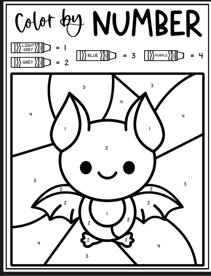 Bat Color by Number Coloring Sheet