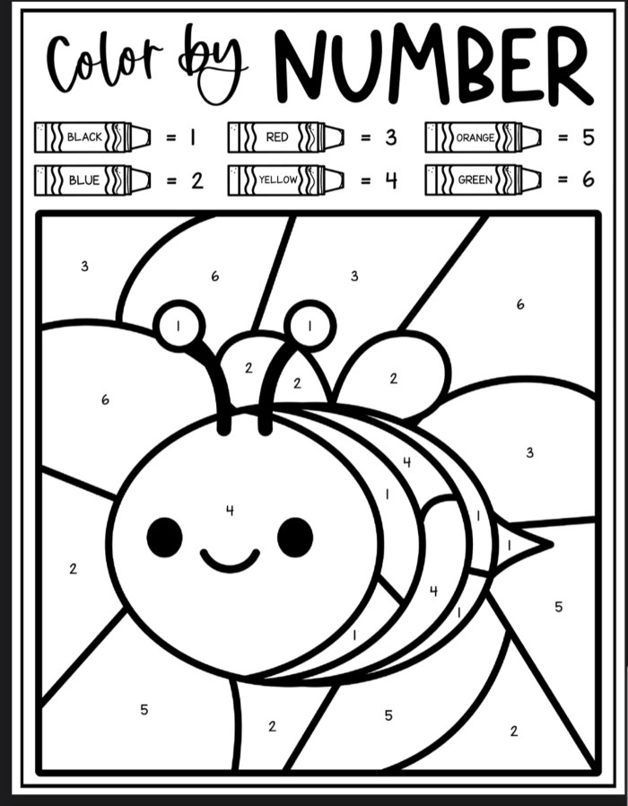 Bee Color by Number Coloring Sheet