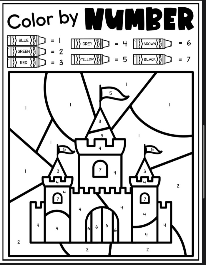 Castle Color By Number Sheet
