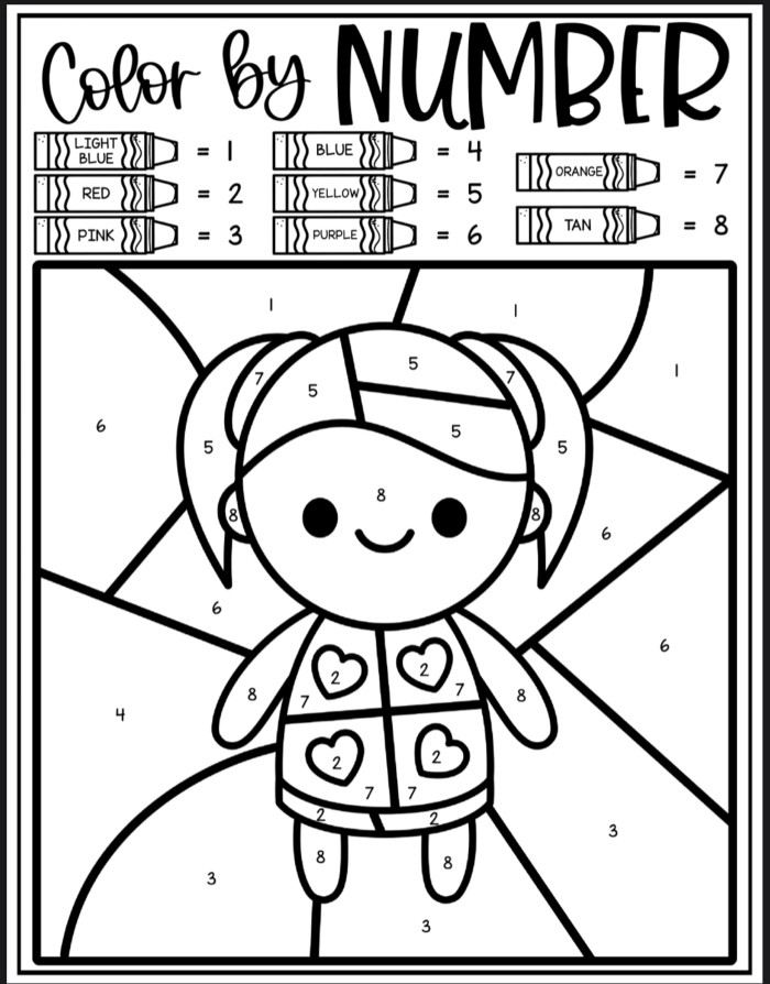 Doll Color By Number Coloring Sheets