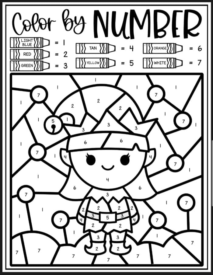 Elf Color By Number Coloring Sheets