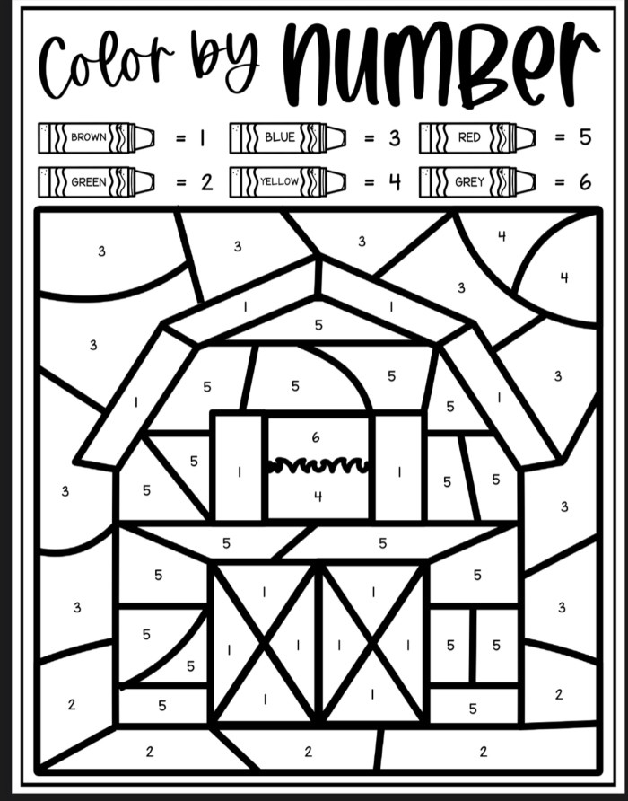 Farm Color By Number Coloring Sheets
