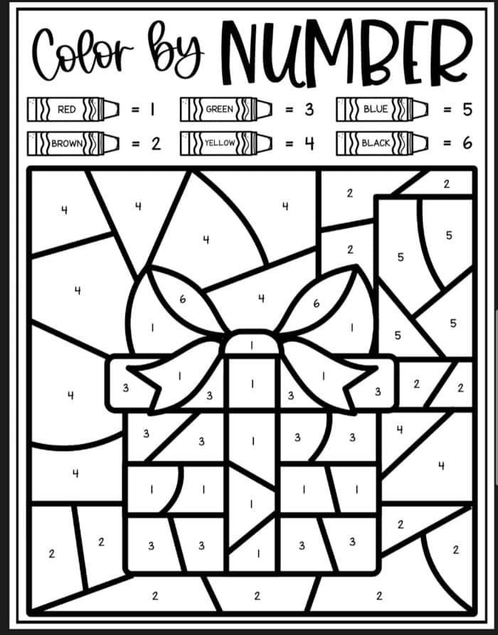 Gift Color By Number Coloring Sheets