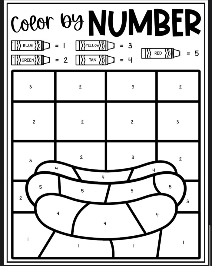 Hot Dog Color By Number Coloring Sheets