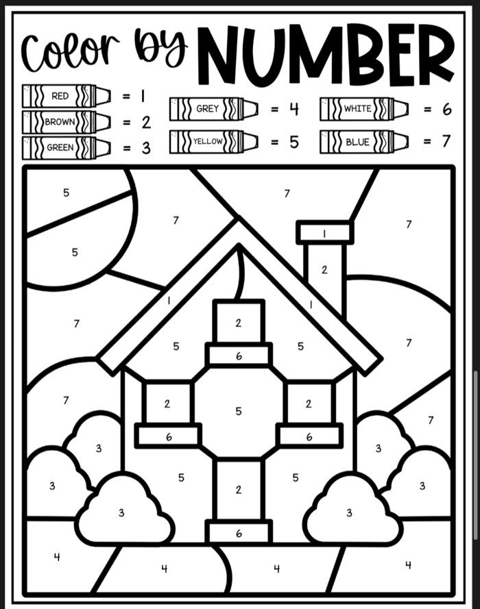 House Color By Number Coloring Sheets