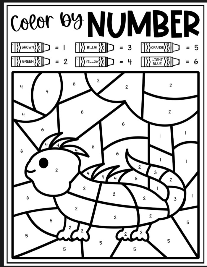 Iguana Color By Number Coloring Sheets