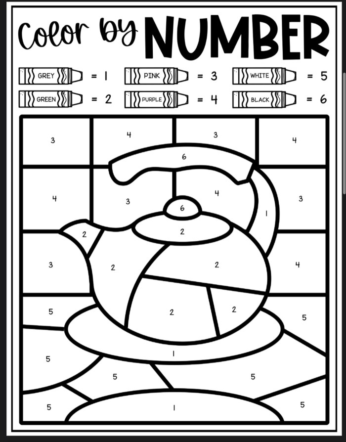 Kettle Color By Number Coloring Sheets
