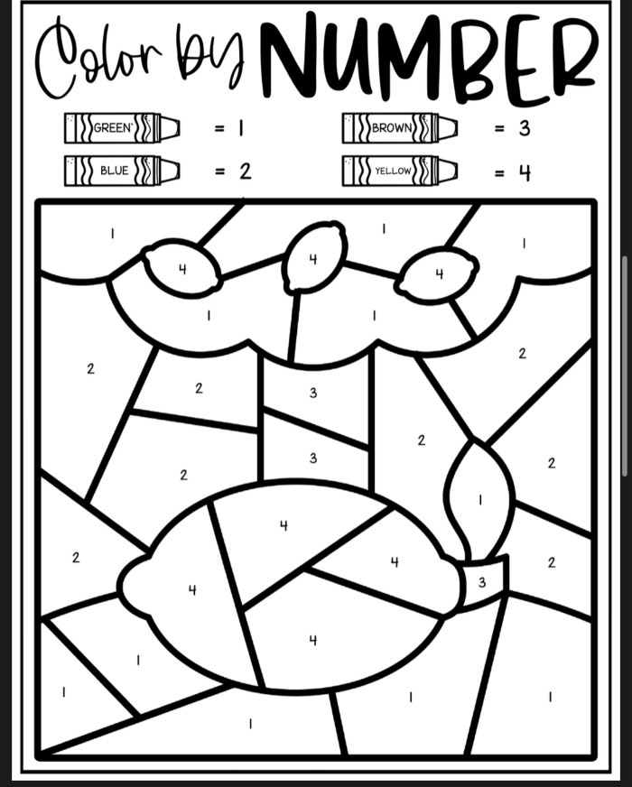 Lemon Color By Number Coloring Sheets