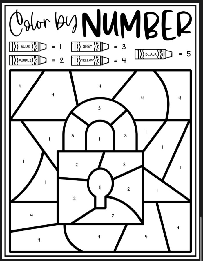 Lock Color By Number Coloring Sheets