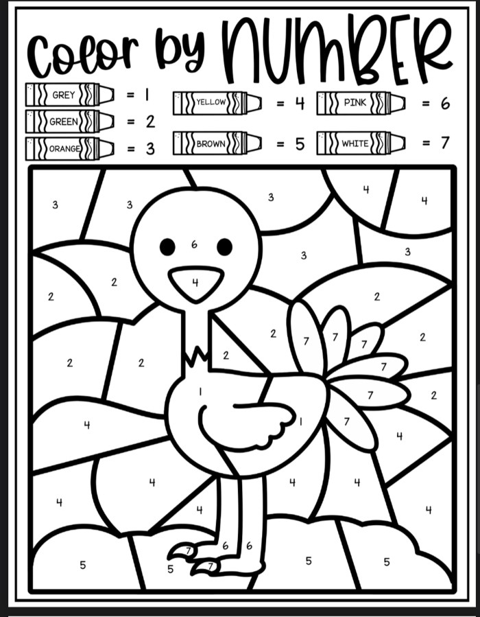 Ostrich Color By Number Coloring Sheets