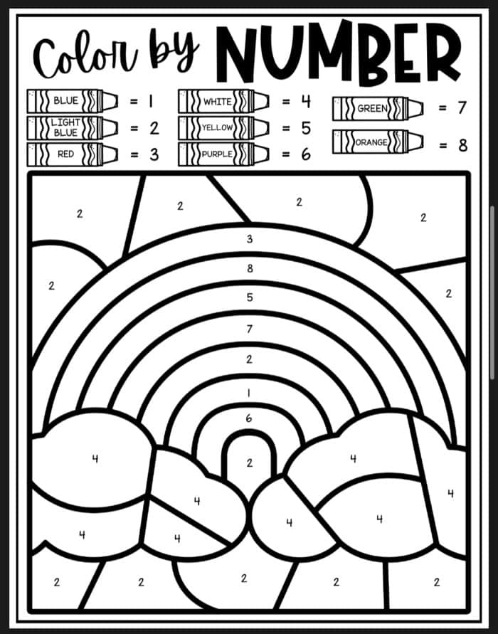 Rainbow Color By Number Coloring Sheet