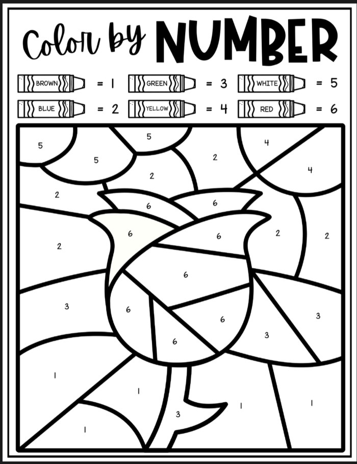 Rose Color By Number Coloring Sheet