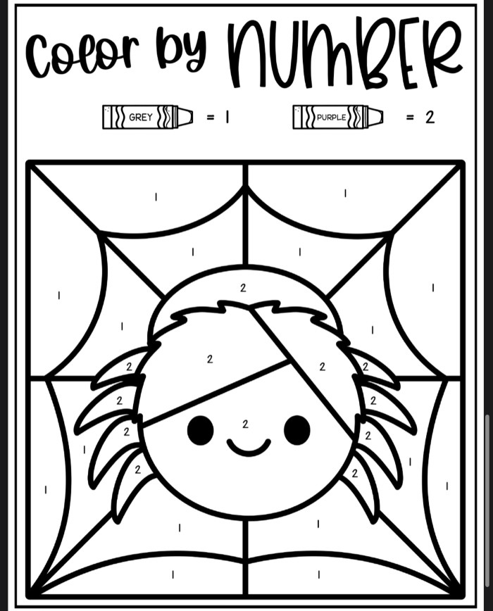 Spider Color By Number Coloring Sheet
