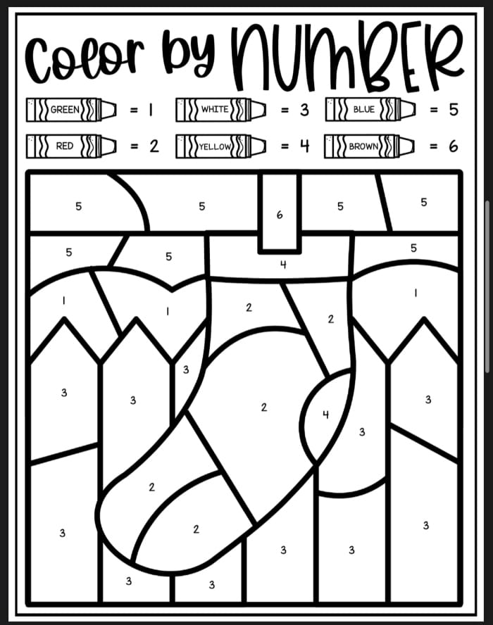 Stocking Color By Number Coloring Sheet