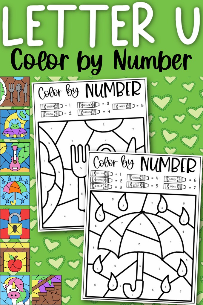 Letter U Color by Number Coloring Sheets