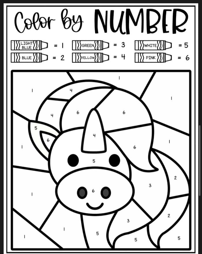Unicorn Color By Number Coloring Sheet