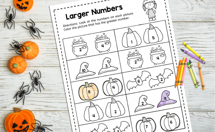Larger Numbers Halloween Activity Sheets