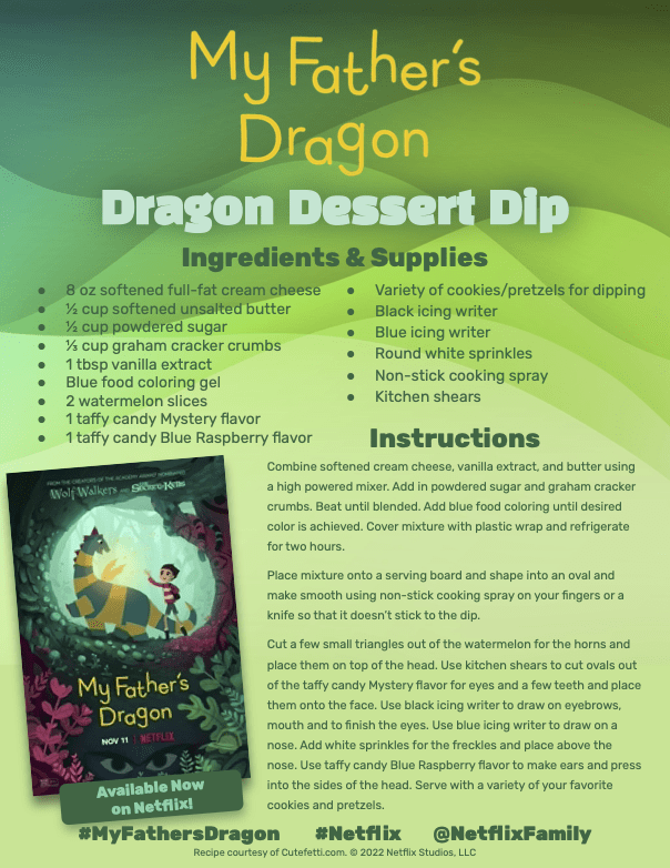 My Father's Dragon Dragon Dessert Dip recipe card