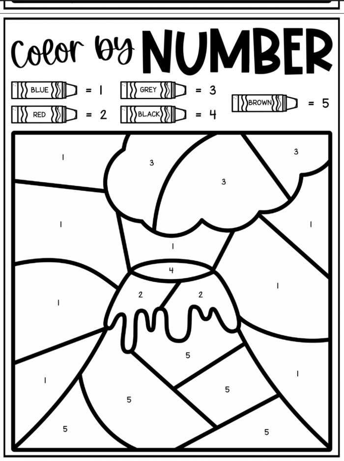 Volcano Color By Number Coloring Sheet