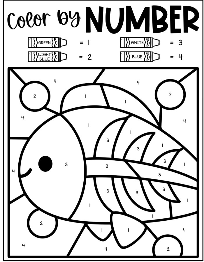 Fish X-Ray Color by Number Coloring Sheet