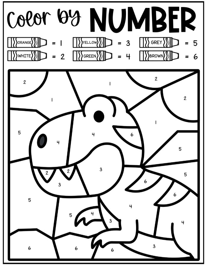 T-Rex Color by Number Coloring Sheet