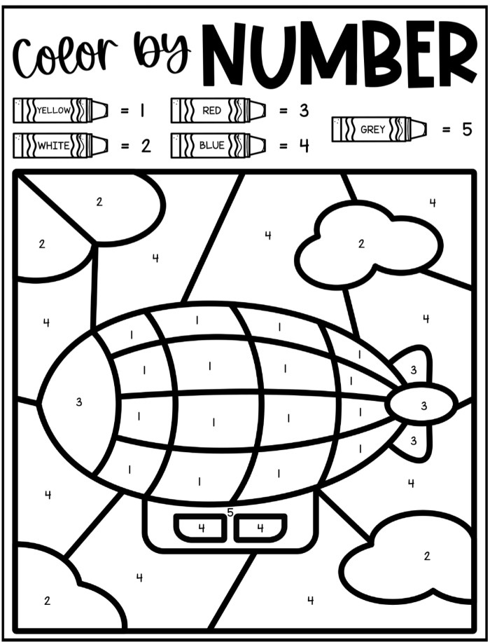 Zeppelin Color By Number Coloring Sheet
