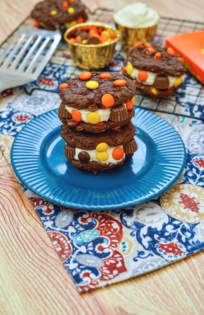 Reese Pieces Chocolate Cookie Sandwiches