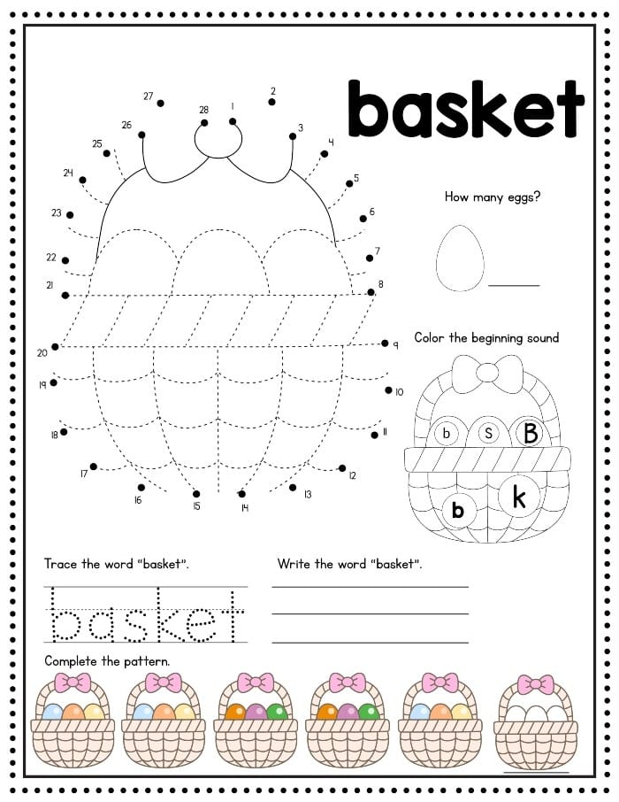 Easter Basket Kindergarten Worksheet