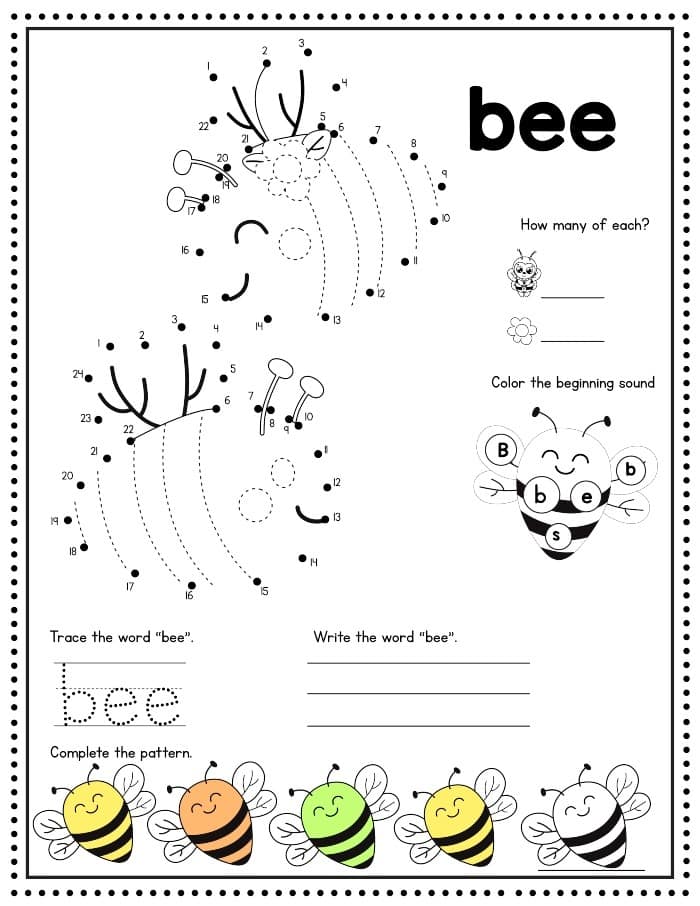 Bumble Bee Easter Kindergarten Worksheet