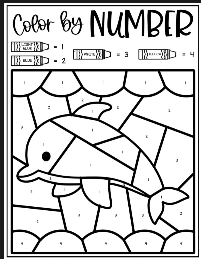 Dolphin Color By Number Coloring Sheets
