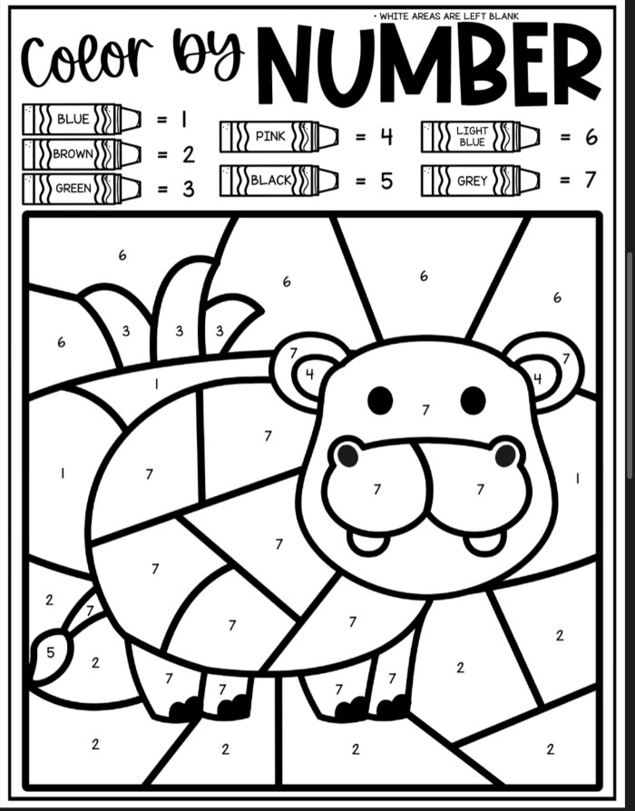 Hippo Color By Number Coloring Sheets