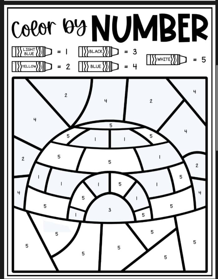 Igloo Color By Number Coloring Sheets