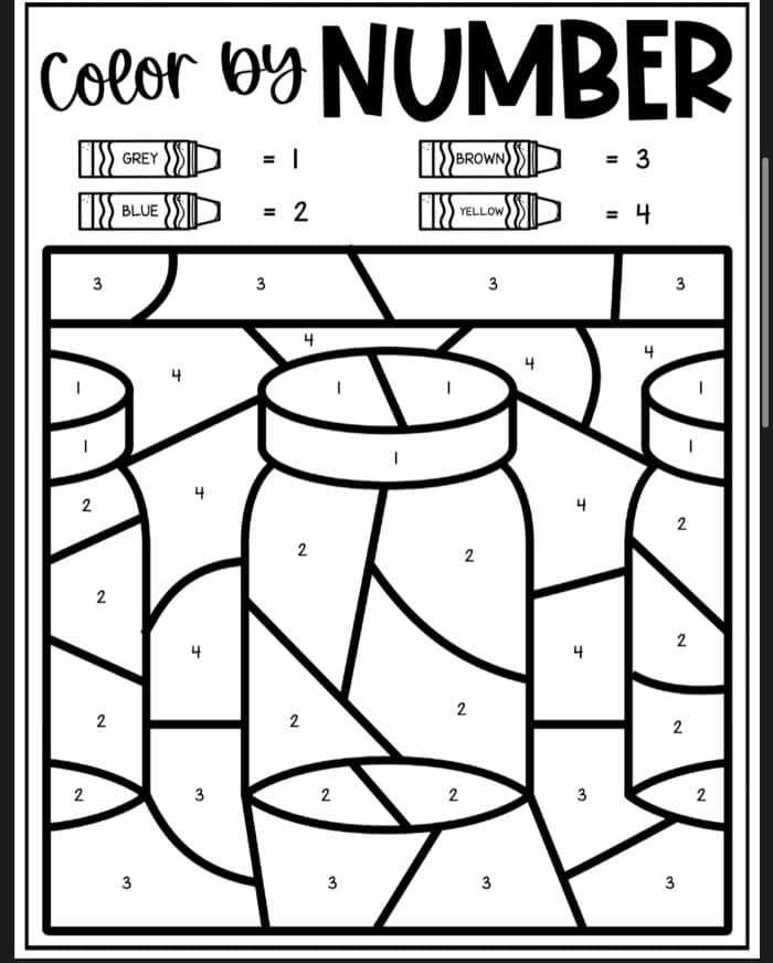 Jars Color By Number Coloring Sheets
