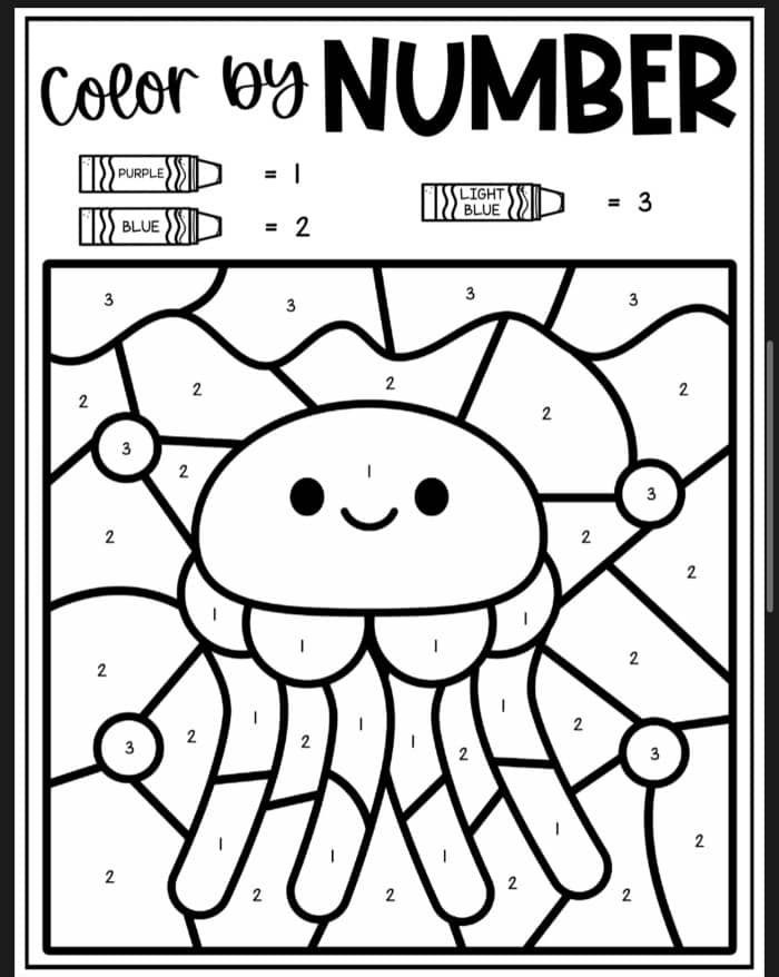 Jellyfish Color By Number Coloring Sheets