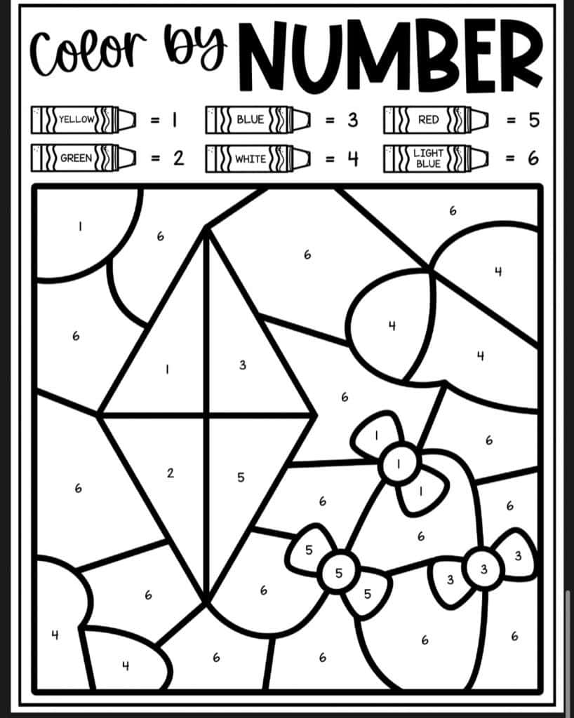 Kite Color By Number Coloring Sheets