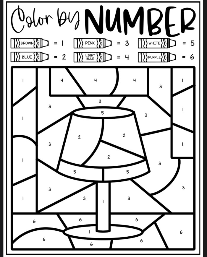 Lamp Color By Number Coloring Sheets