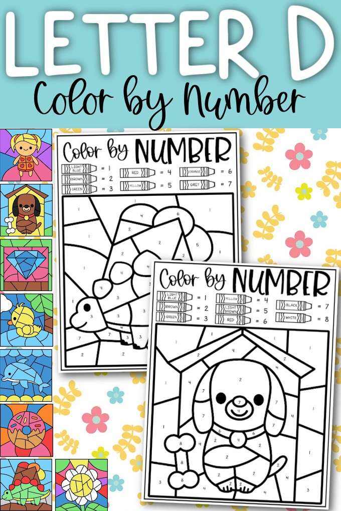 Letter D Color by Number Coloring Sheets