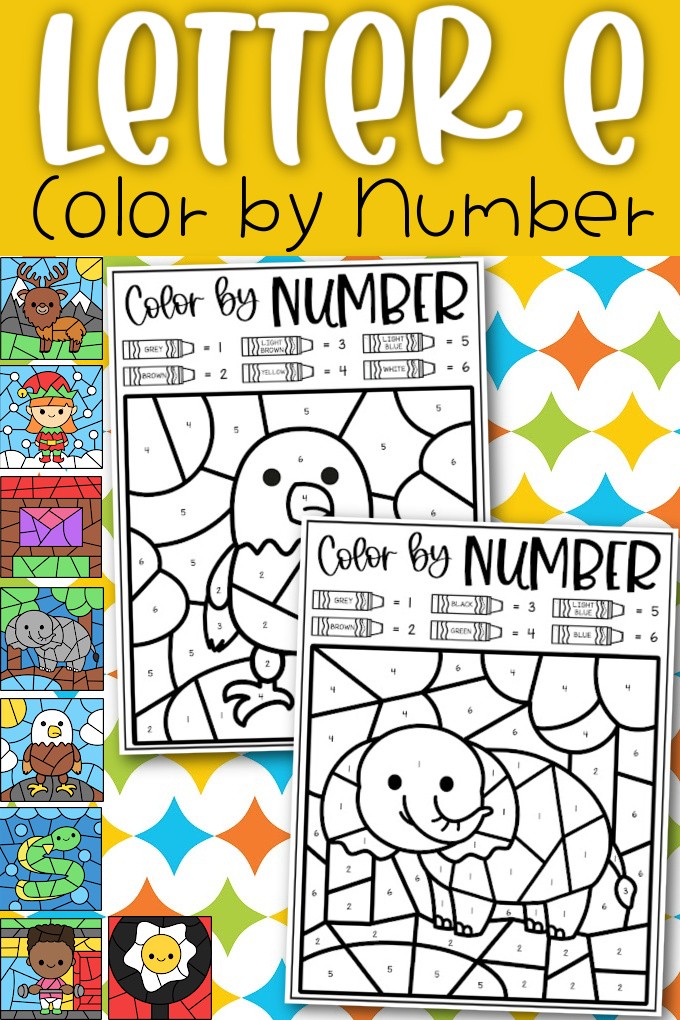 Letter E Color By Number Coloring Sheets