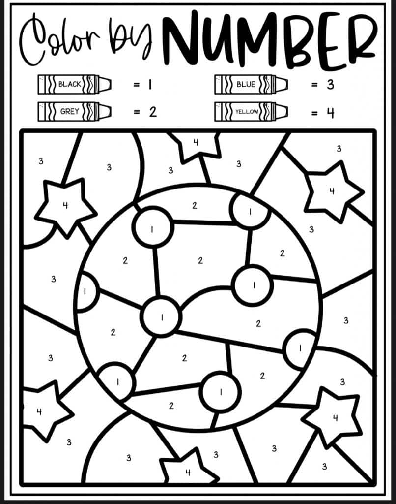 Moon Color By Number Coloring Sheets