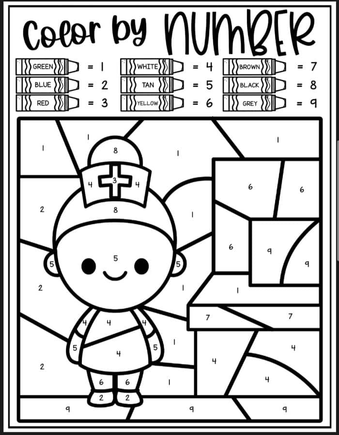 Nurse Color By Number Coloring Sheets
