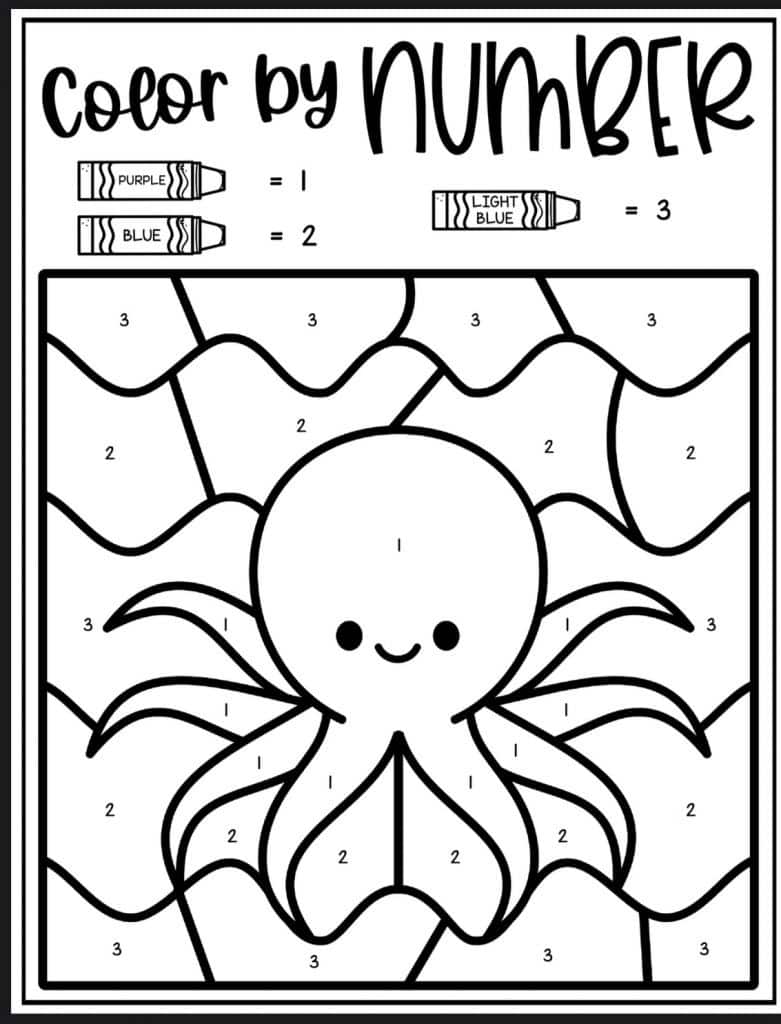 Octopus Color By Number Coloring Sheets