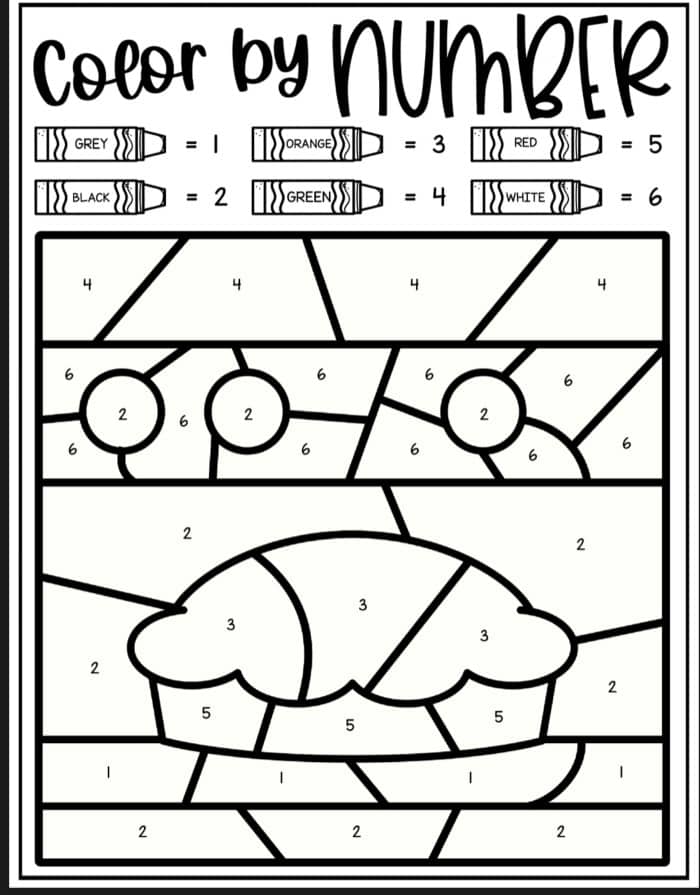 Pie Color by Number Coloring Sheet