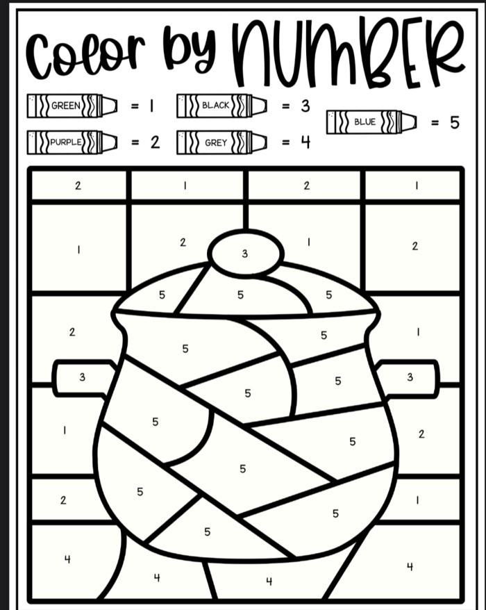 Pot Color by Number Coloring Sheet